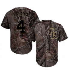 Youth Majestic Colorado Rockies #4 Pat Valaika Authentic Camo Realtree Collection Flex Base MLB Jersey