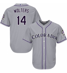 Youth Majestic Colorado Rockies #14 Tony Wolters Replica Grey Road Cool Base MLB Jersey