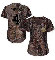 Women's Majestic Cleveland Indians #4 Bradley Zimmer Authentic Camo Realtree Collection Flex Base MLB Jersey