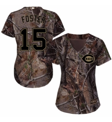 Women's Majestic Cincinnati Reds #15 George Foster Authentic Camo Realtree Collection Flex Base MLB Jersey