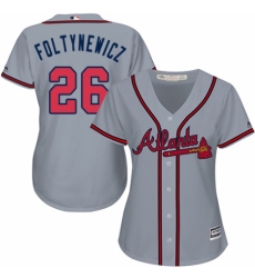 Women's Majestic Atlanta Braves #26 Mike Foltynewicz Replica Grey Road Cool Base MLB Jersey