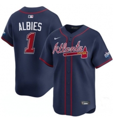 Men's Atlanta Braves #1 Ozzie Albies Navy 2025 Speedway Classic Alternate Limited Stitched Baseball Jersey