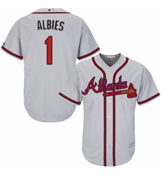 Men's Majestic Atlanta Braves #1 Ozzie Albies Replica Grey Road Cool Base MLB Jersey