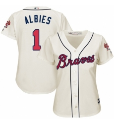 Women's Majestic Atlanta Braves #1 Ozzie Albies Replica Cream Alternate 2 Cool Base MLB Jersey
