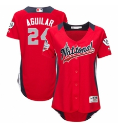 Women's Majestic Milwaukee Brewers #24 Jesus Aguilar Game Red National League 2018 MLB All-Star MLB Jersey