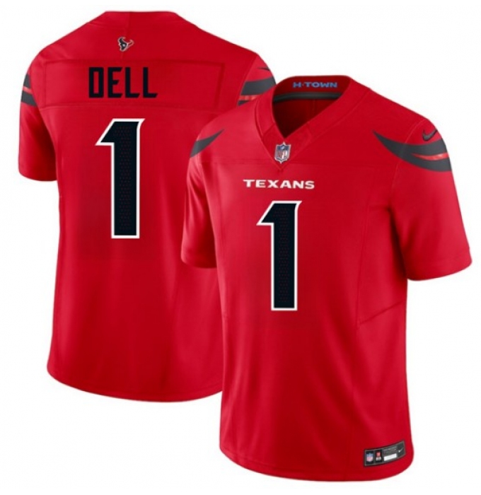 Men's Houston Texans #1 Tank Dell Red 2024 Alternate Vapor F.U.S.E. Limited Football Stitched Jersey
