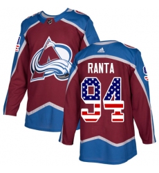 Men's Adidas Colorado Avalanche #94 Sampo Ranta Authentic Burgundy Red USA Flag Fashion NHL Jersey