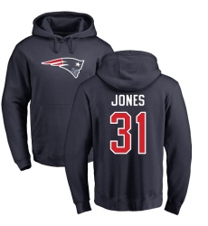 NFL Nike New England Patriots #31 Jonathan Jones Navy Blue Name & Number Logo Pullover Hoodie