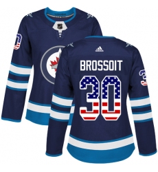 Women's Adidas Winnipeg Jets #30 Laurent Brossoit Authentic Navy Blue USA Flag Fashion NHL Jersey