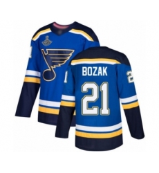Youth St. Louis Blues #21 Tyler Bozak Authentic Royal Blue Home 2019 Stanley Cup Champions Hockey Jersey