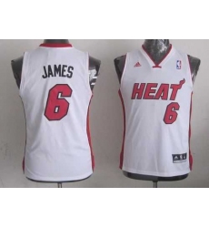 Youth NBA Miami Heat #6 LeBron James White Stitched Jersey