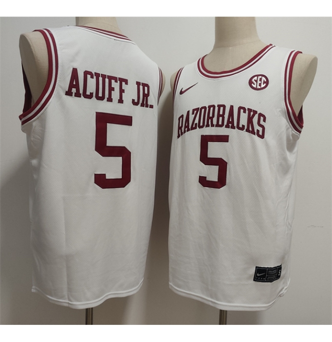 Men's Arkansas Razorbacks #5 Darius Acuff Jr. White Stitched Football Jersey