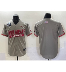 Men's Arkansas Razorbacks Blank Grey 2025 World Series & SEC Patch Stitched Jersey