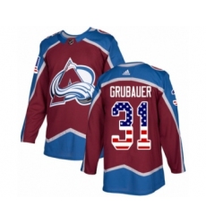 Men's Adidas Colorado Avalanche #31 Philipp Grubauer Authentic Burgundy Red USA Flag Fashion NHL Jersey