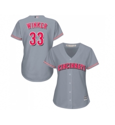 Women's Cincinnati Reds #33 Jesse Winker Replica Grey Road Cool Base Baseball Jersey