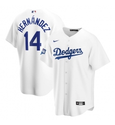 Men's Los Angeles Dodgers #14 Enrique Hernández Nike White 2020 World Series Champions Home Patch Replica Player Jersey
