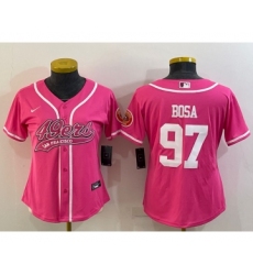 Women's San Francisco 49ers #97 Nick Bosa Pink With Patch Cool Base Stitched Baseball Jersey