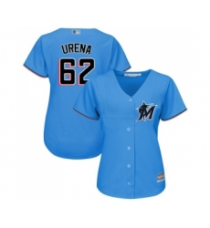 Women's Miami Marlins #62 Jose Urena Replica Blue Alternate 1 Cool Base Baseball Jersey