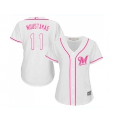 Women's Milwaukee Brewers #11 Mike Moustakas Replica White Fashion Cool Base Baseball Jersey