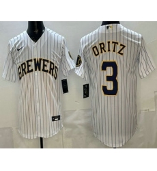 Men's Milwaukee Brewers #3 Joey Ortiz White Cool Base Jersey