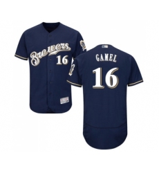 Men's Milwaukee Brewers #16 Ben Gamel Navy Blue Alternate Flex Base Authentic Collection Baseball Jersey