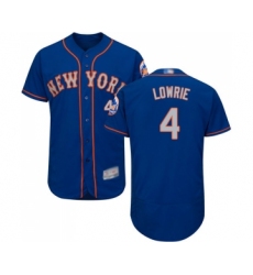 Men's New York Mets #4 Jed Lowrie Royal Gray Alternate Flex Base Authentic Collection Baseball Jersey