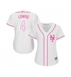 Women's New York Mets #4 Jed Lowrie Authentic White Fashion Cool Base Baseball Jersey