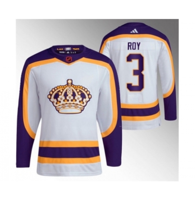 Men's Los Angeles Kings #3 Matt Roy White 2022 Reverse Retro Stitched Jersey