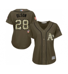 Women's Oakland Athletics #28 Matt Olson Authentic Green Salute to Service Baseball Jersey