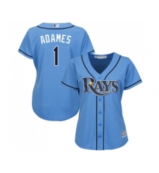 Women's Tampa Bay Rays #1 Willy Adames Replica Light Blue Alternate 2 Cool Base Baseball Jersey