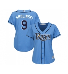 Women's Tampa Bay Rays #9 Jake Smolinski Replica Light Blue Alternate 2 Cool Base Baseball Jersey