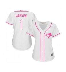 Women's Toronto Blue Jays #1 Alen Hanson Replica White Fashion Cool Base Baseball Jersey