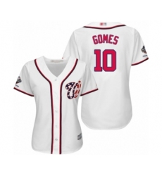 Women's Washington Nationals #10 Yan Gomes Authentic White Home Cool Base 2019 World Series Champions Baseball Jersey