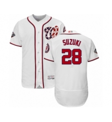 Men's Washington Nationals #28 Kurt Suzuki White Home Flex Base Authentic Collection 2019 World Series Bound Baseball Jersey