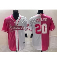 Men's Nike Dallas Cowboys #20 Tony Pollard Pink White Split Cool Base Stitched Baseball Jersey