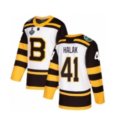 Youth Boston Bruins #41 Jaroslav Halak Authentic White Winter Classic 2019 Stanley Cup Final Bound Hockey Jersey