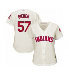 Women's Cleveland Indians #57 Shane Bieber Authentic White Home Cool Base Baseball Jersey