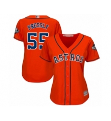 Women's Houston Astros #55 Ryan Pressly Authentic Orange Alternate Cool Base 2019 World Series Bound Baseball Jersey
