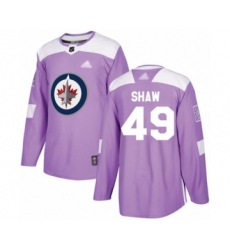 Men's Winnipeg Jets #49 Logan Shaw Authentic Purple Fights Cancer Practice Hockey Jersey