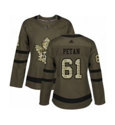 Women's Toronto Maple Leafs #61 Nic Petan Authentic Green Salute to Service Hockey Jersey
