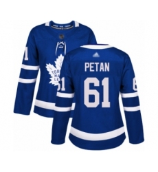 Women's Toronto Maple Leafs #61 Nic Petan Authentic Royal Blue Home Hockey Jersey