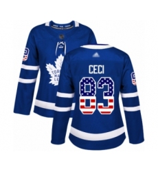 Women's Toronto Maple Leafs #83 Cody Ceci Authentic Royal Blue USA Flag Fashion Hockey Jersey