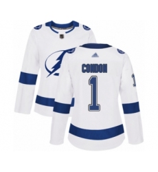 Women's Tampa Bay Lightning #1 Mike Condon Authentic White Away Hockey Jersey