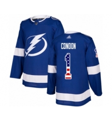 Youth Tampa Bay Lightning #1 Mike Condon Authentic Blue USA Flag Fashion Hockey Jersey
