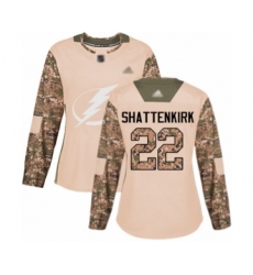 Women's Tampa Bay Lightning #22 Kevin Shattenkirk Authentic Camo Veterans Day Practice Hockey Jersey