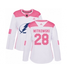 Women's Tampa Bay Lightning #28 Luke Witkowski Authentic White Pink Fashion Hockey Jersey