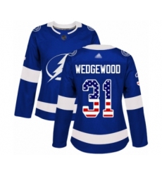 Women's Tampa Bay Lightning #31 Scott Wedgewood Authentic Blue USA Flag Fashion Hockey Jersey