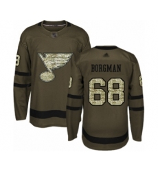 Youth St. Louis Blues #68 Andreas Borgman Authentic Green Salute to Service Hockey Jersey