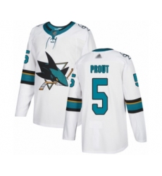 Men's San Jose Sharks #5 Dalton Prout Authentic White Away Hockey Jersey