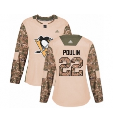 Women's Pittsburgh Penguins #22 Samuel Poulin Authentic Camo Veterans Day Practice Hockey Jersey
